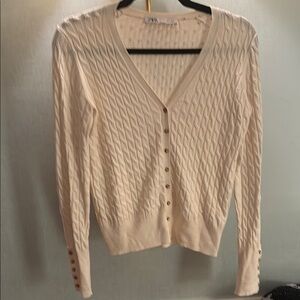 Zara Cream Knit Cardigan Sweater